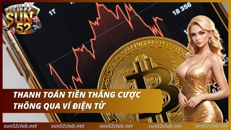 Ảnh Sun52 có đồng Bitcoin, biểu đồ và dòng chữ Thanh toán tiền thắng cược thông qua ví điện tử