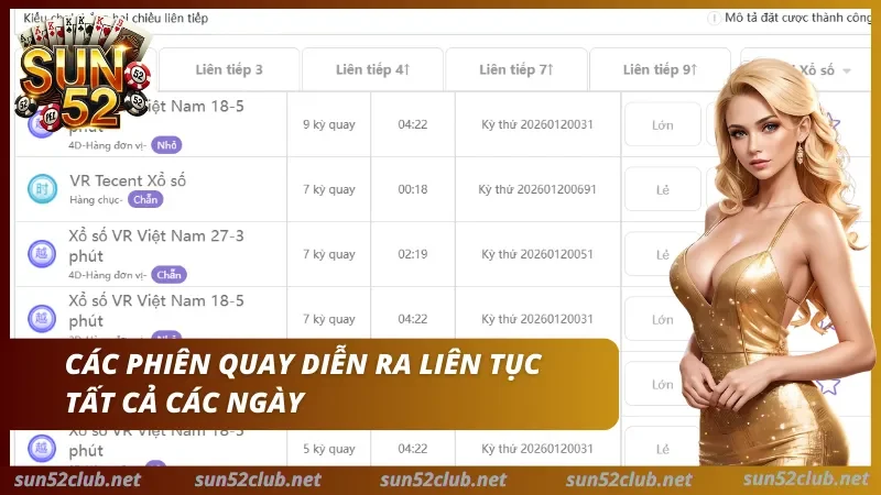 Xổ số Sun52 diễn ra liên tục tất cả các ngày