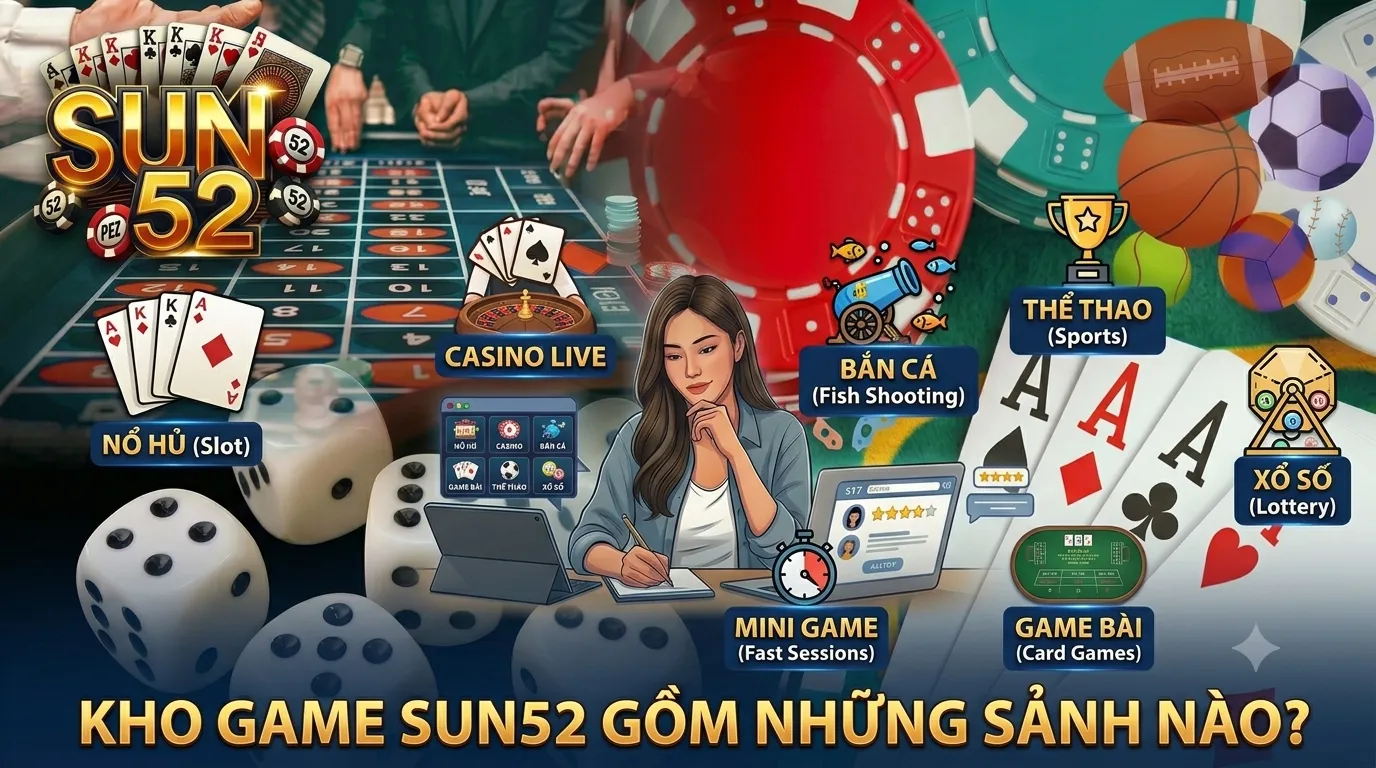 Các sảnh game chính trên trang chủ Sun52